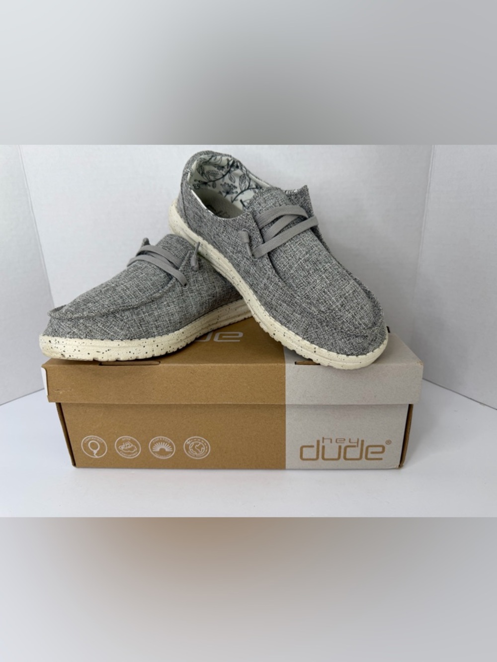 Hey Dude Wendy L Linen Size 7 Gray Slip On Casual Loafers